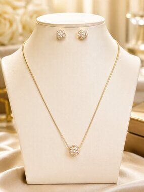 New Fireball Austrian Crystal Silver or Gold Necklace & Stud Earrings Bundle Set